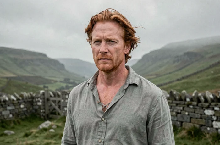 Acteur écossais en costume historique dans les Highlands d'Écosse pour une série dramatique