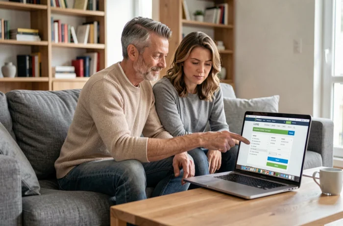 Couple comparant des offres de crédit à la consommation sur un ordinateur portable