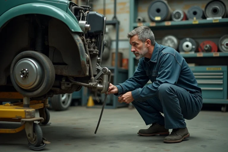 Mécanicien automobile examinant les composants de l'arbre à cames dans un garage professionnel